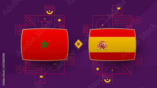 morocco spain playoff round of 16 match Football Qatar, cup 2022. 2022 World Football championship match versus teams intro sport background, championship competition poster, vector illustration photo