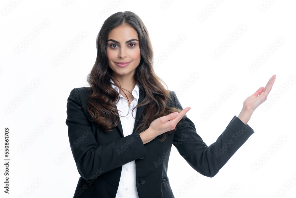 Woman point at copy space, showing copyspace pointing. Promo, girl showing advertisement content gesture, pointing with hand recommend product. Isolated background. Woman point at copy space, showing copyspace pointing. Promo, girl showing advertisement content gesture, pointing with hand recommend product. Isolated background.