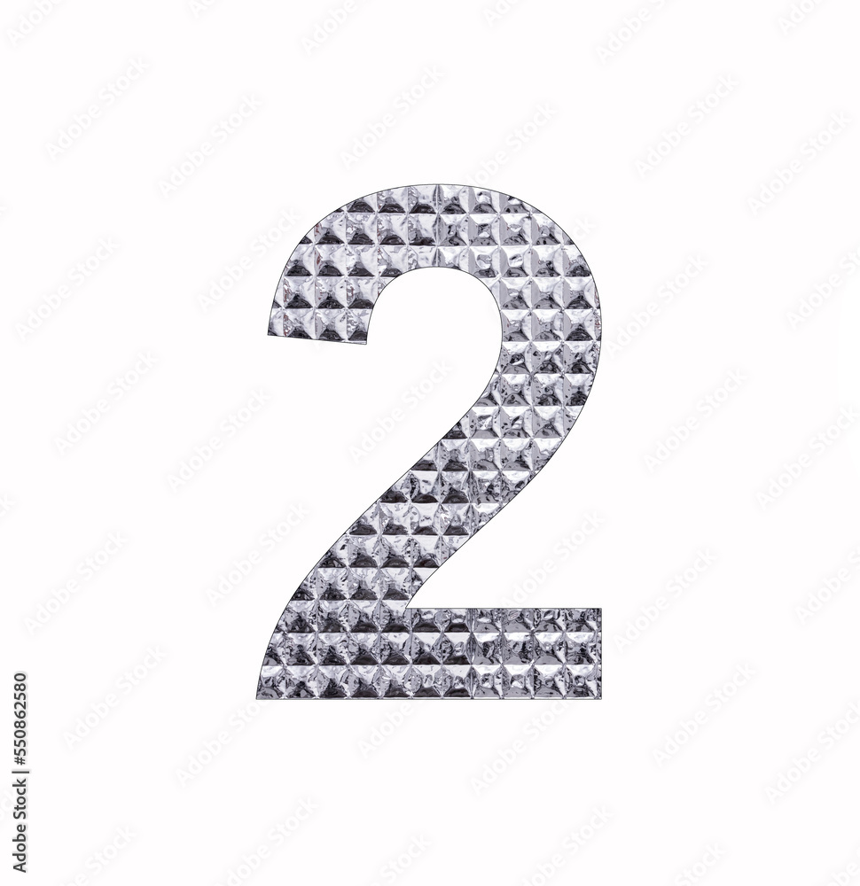 Number 2 - Digit two in textured silver shiny paper Number 2 - Digit two in textured silver shiny paper