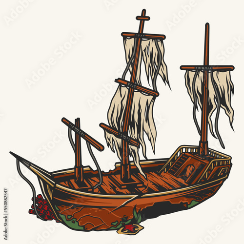 Wrecked ship colorful vintage sticker