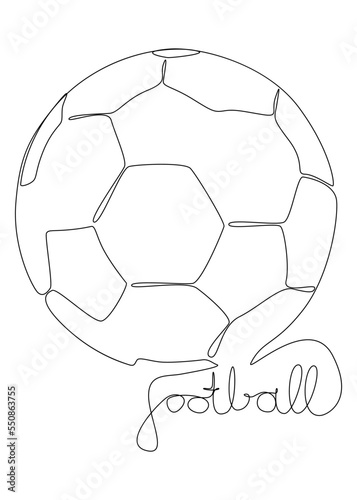 One continuous line of football ball with word. Thin Line Illustration vector concept. Contour Drawing Creative ideas.
