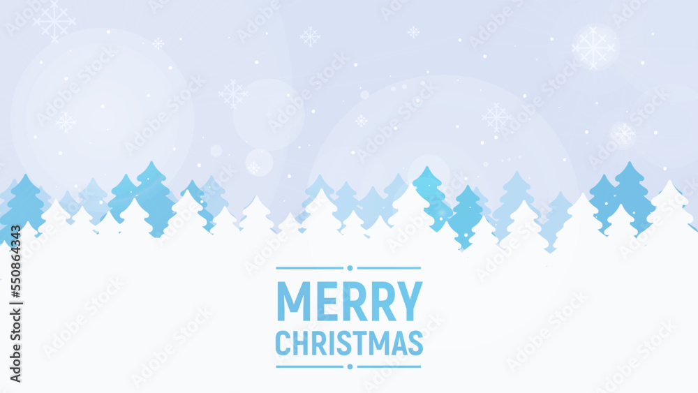 White Christmas tree on a blue background. Christmas greeting banner or card. New Years design template with a window for text.
