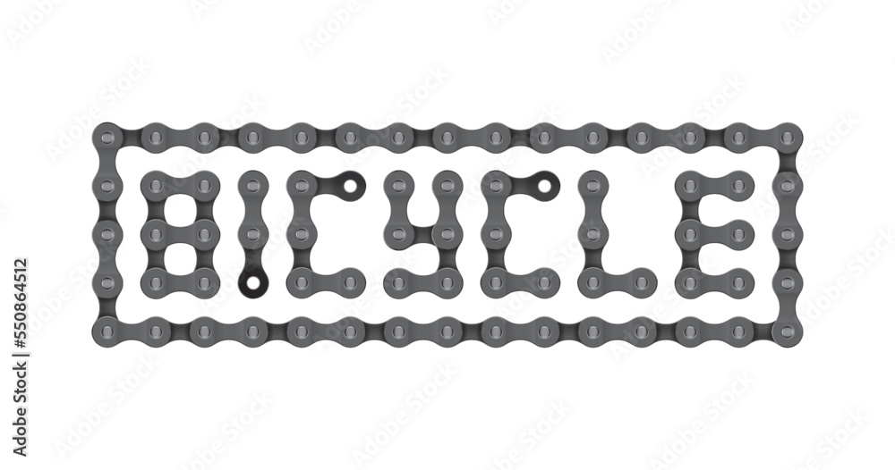 Vector realistic bike chain like inscription Bicycle. Isolated on white background. Vector realistic bike chain like inscription Bicycle. Isolated on white background.