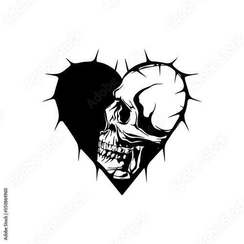 vector illustration of a heart shaped skull