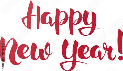 Happy new year handwritten lettering. Holiday greeting for stickers, cards, invitations. Text written by hand.