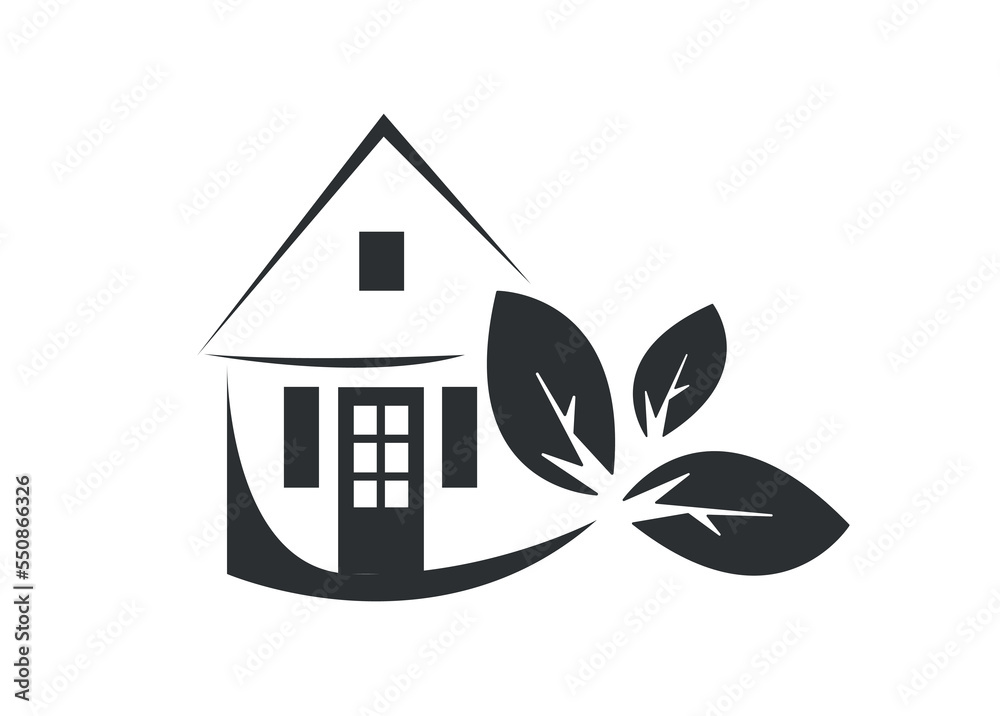 Vector icon of a house surrounded by leaves. Eco friendly house. House emblem. Ecology and architecture. Vector icon of a house surrounded by leaves. Eco friendly house. House emblem. Ecology and architecture.