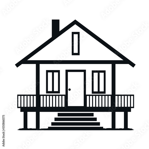 Stilt house vector icon. Illustration of urban architecture in black and white.