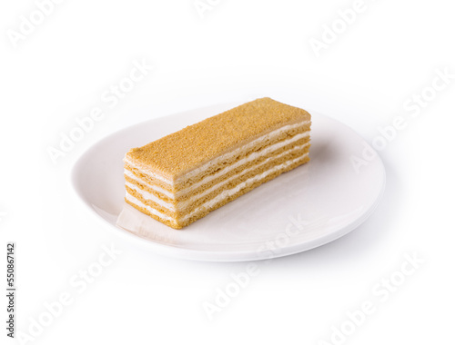 Napoleon slice cake of puff pastry with cream