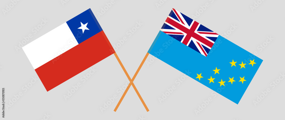 Crossed flags of Chile and Tuvalu. Official colors. Correct proportion