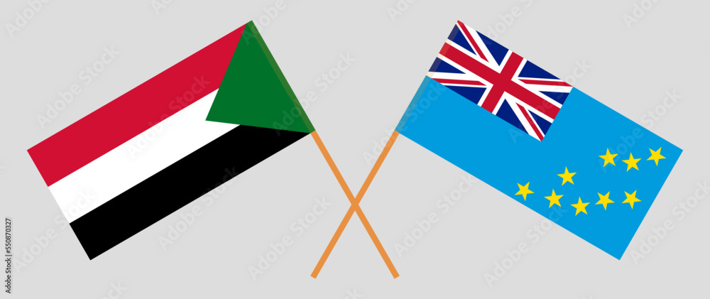 Crossed flags of the Sudan and Tuvalu. Official colors. Correct proportion
