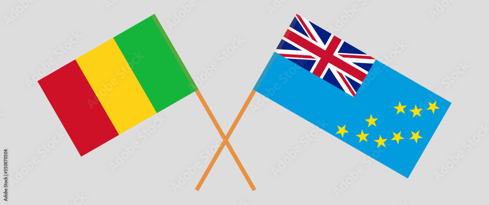 Crossed flags of Mali and Tuvalu. Official colors. Correct proportion