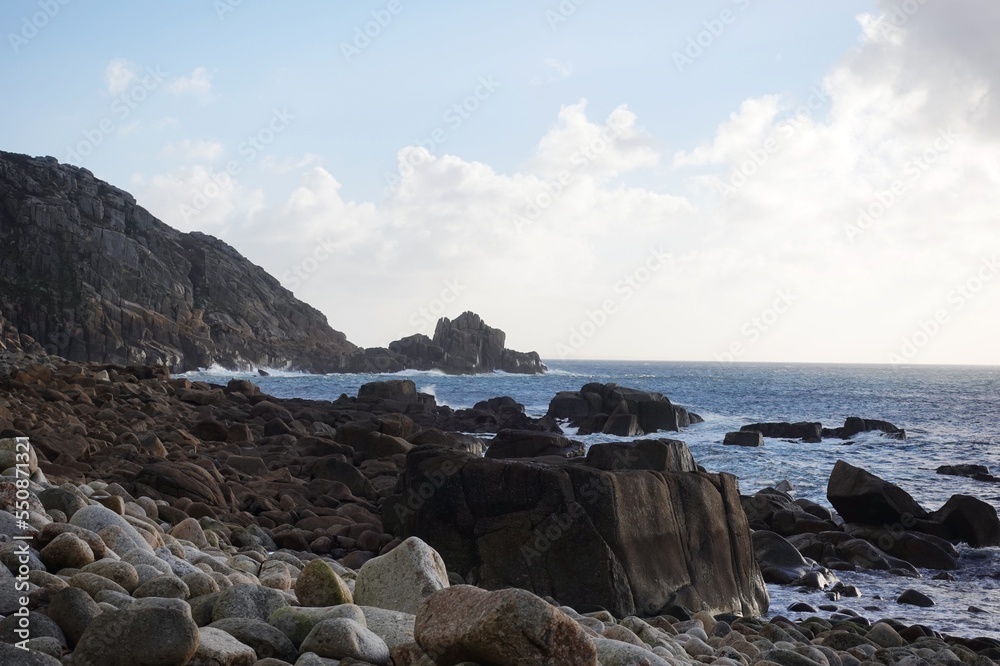 Boscawen Point near Lamorna Cove Cornwall shot from the west in the morning in winter 2022