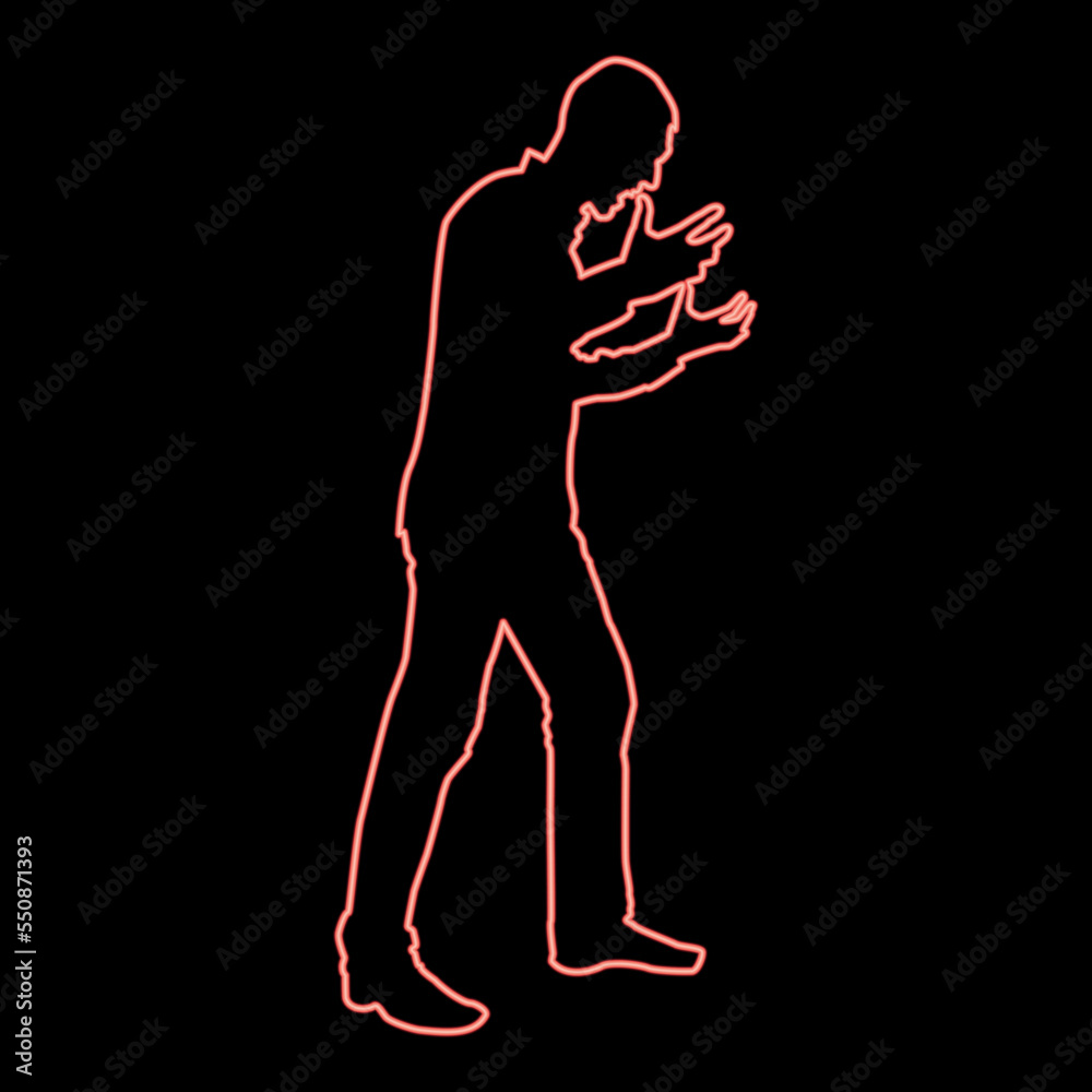 Neon man screaming in anger silhouette concept conflict icon red color vector illustration image flat style