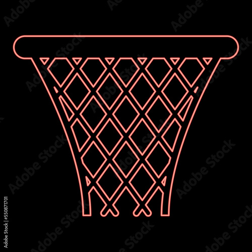 Neon basketball basket streetball net basket icon red color vector illustration image flat style