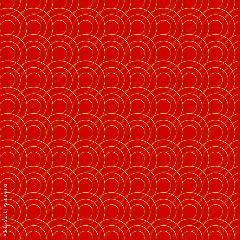 Banner in traditional Chinese style on red background with golden waves. Background for traditional Chinese New Year. Seamless pattern for postcards, layouts, print, packaging, flyer, invitation,
