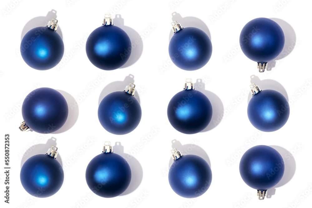 Pattern of blue Christmas balls isolated on white background Pattern of blue Christmas balls isolated on white background