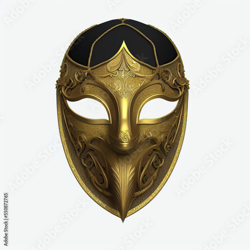 Venetian golden mask. Digital illustration. Generative AI. Isolated on white.