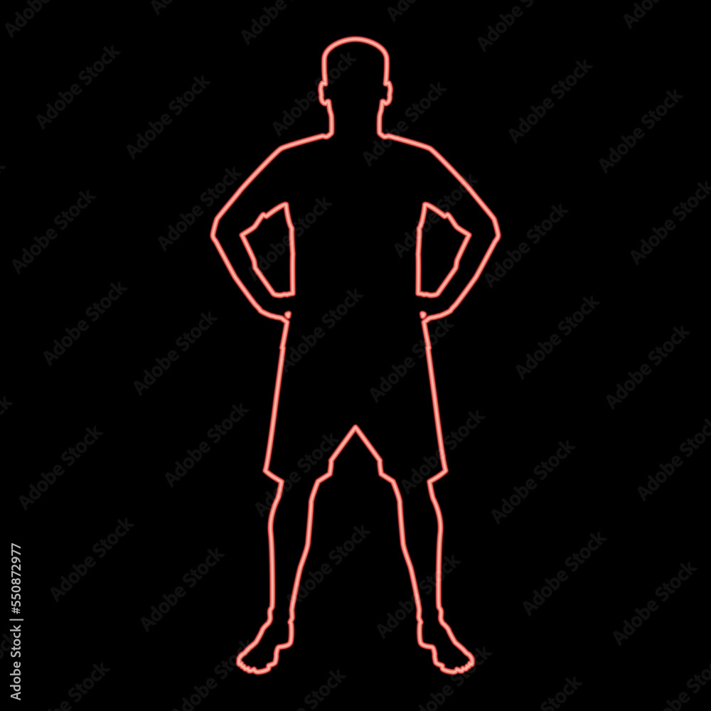 Neon man holding hands on belt confidence concept silhouette manager business icon red color vector illustration image flat style