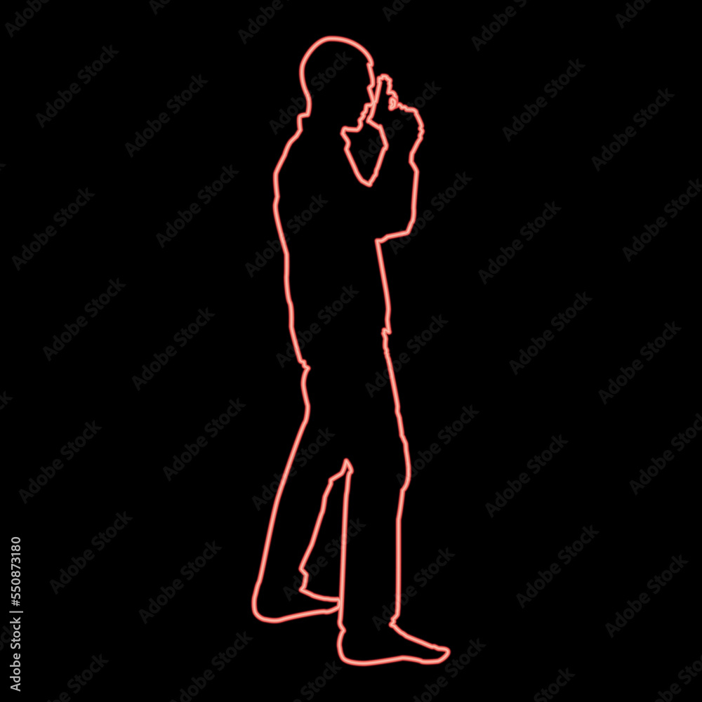 Neon man with gun silhouette criminal person concept side view icon red color vector illustration image flat style