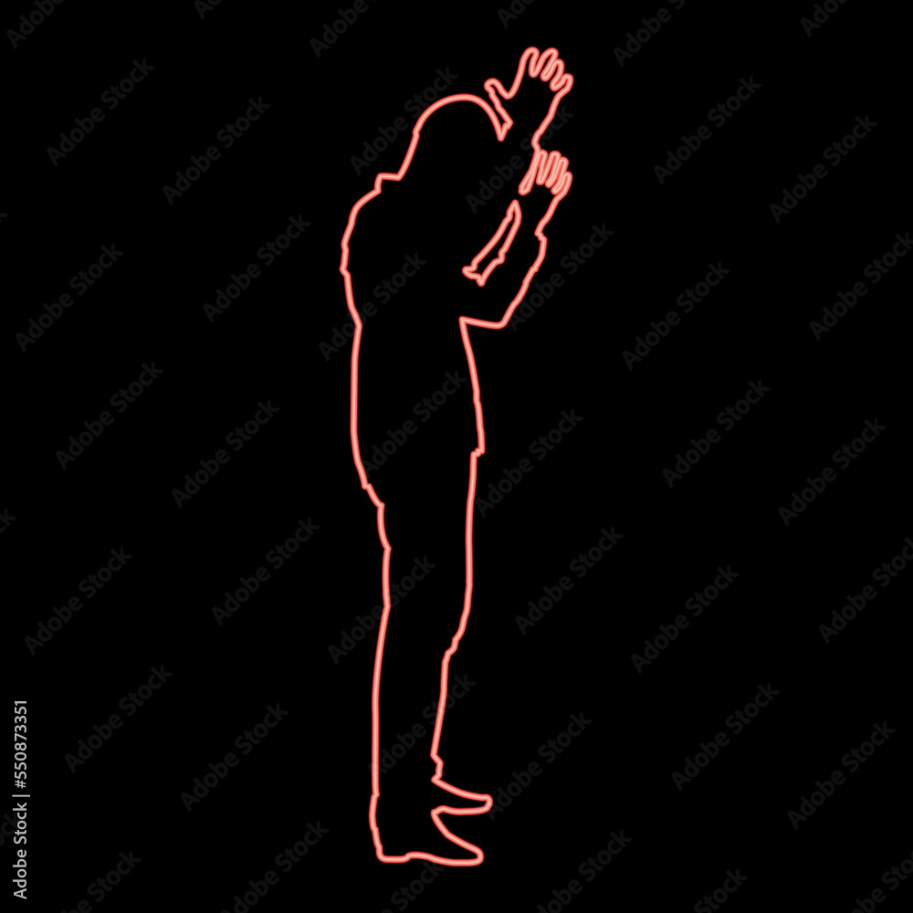 Neon concept of failure what is it for me problem man raised hands silhouette icon red color vector illustration image flat style