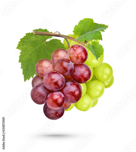 Fresh grape with leaves isolated on white background