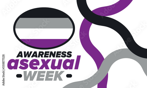 Asexual Awareness Week. International campaign to educate individuals about asexual. Celebrated annual in October. Asexual color flag. Poster, card, banner and background. Vector illustration photo