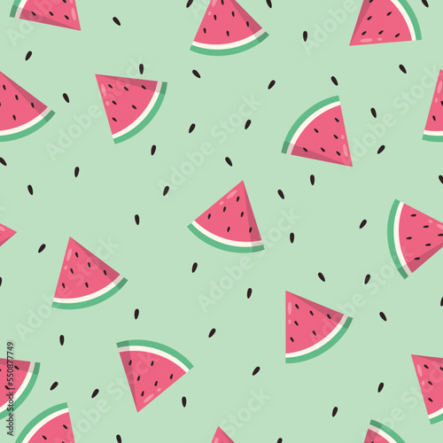 Watermelon slices seamless pattern background illustration. Colorful juicy summer tropical vector pattern