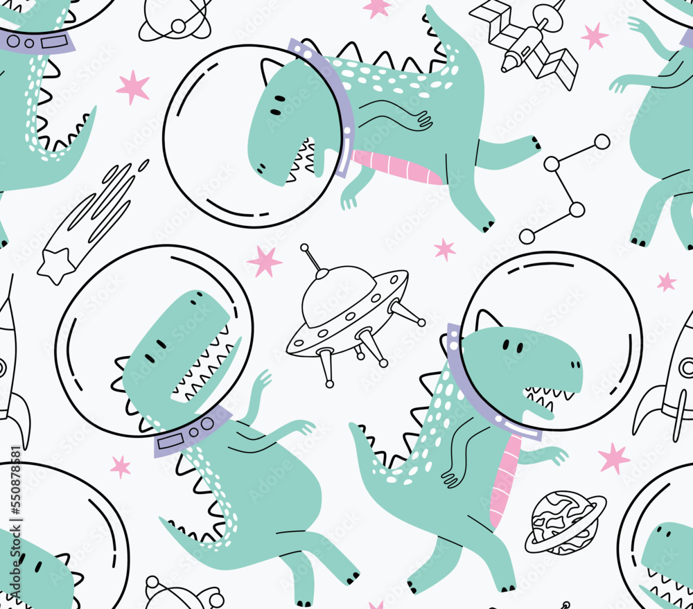 set of cute dinosaur print and seamless pattern with dinosaurs. vector illustration