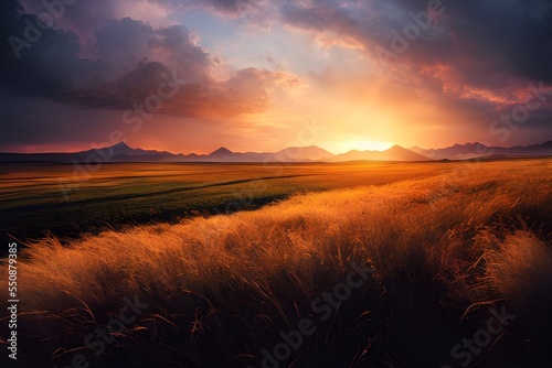 Tranquil sunset over a field. Great photo to show hope, peaceful view, travel and more. 