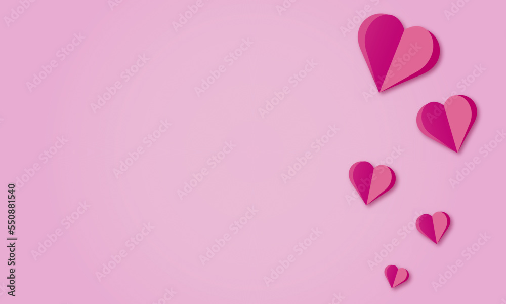 Pink hearts on a pink background with copy space.