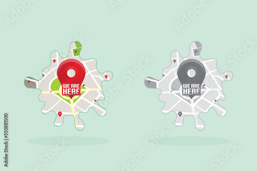 We are here Map pointers.Location pin set.GPS location symbol collection illustration with map