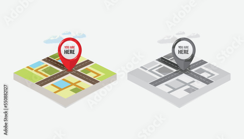 We are here Map pointers.Location pin set.GPS location symbol collection illustration with map