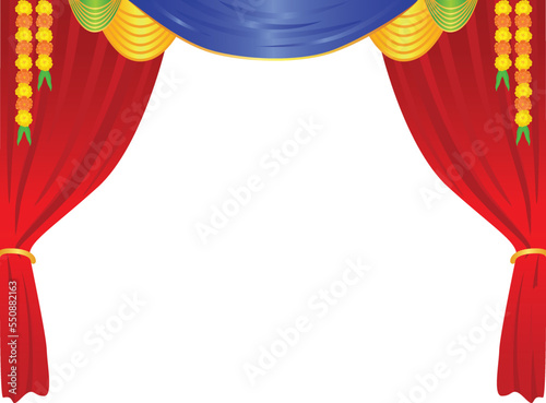 Wedding stage decoration of curtains and flowers