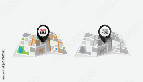 We are here Map pointers.Location pin set.GPS location symbol collection illustration with map
