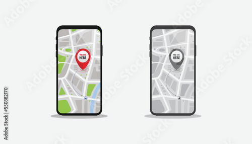 We are here Map pointers.Location pin set.GPS location symbol collection illustration with map