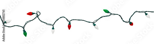 Isolated c9 bulb red green and white colored holiday lights string

