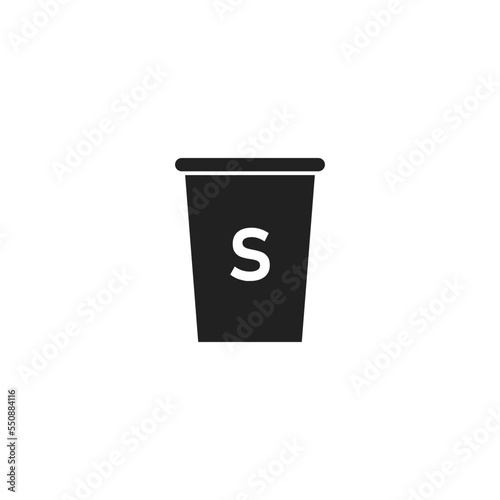 Coffee, cup size black icon. Paper, cafe design logo. Latte small, mockup sign in vector flat style