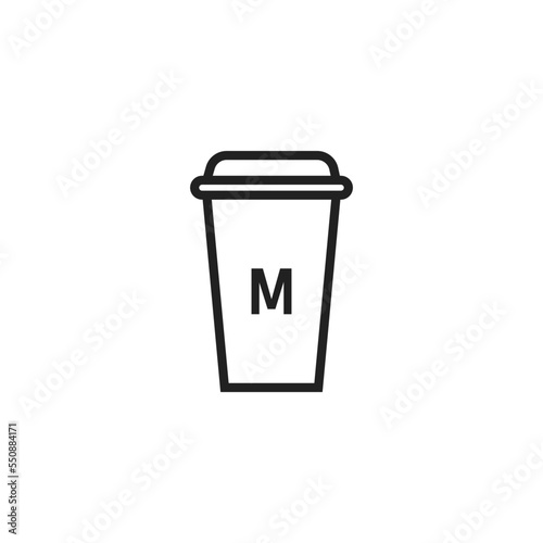 Coffee, cup size line icon. Paper, cafe design logo. Latte, medium, mockup sign in vector flat style