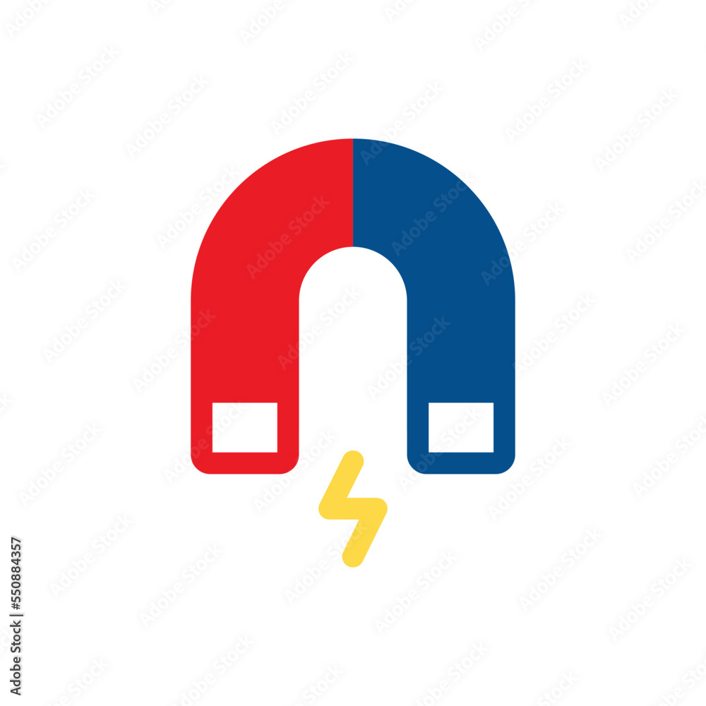 Magnet icon. Red and blue electromagnetic symbol. Colorful horseshoe magnet icon in vector flat style. Magnet icon. Red and blue electromagnetic symbol. Colorful horseshoe magnet icon in vector flat style.