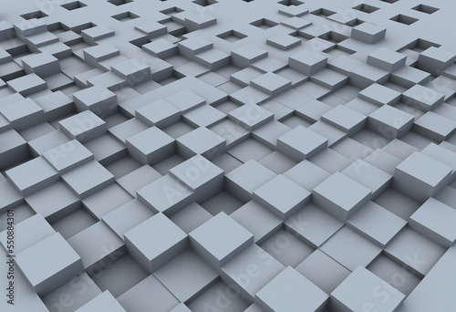 Cubes of irregular heights rendered with 3d animation, cube surface