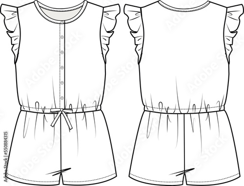 GIRLS AND TEENS WOVEN FRILLED JUMPSUIT FLAT DESIGN VECTOR photo