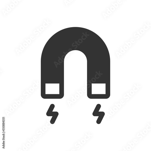 Magnet icon. Black electromagnetic symbol. Black horseshoe magnet icon in vector flat style.