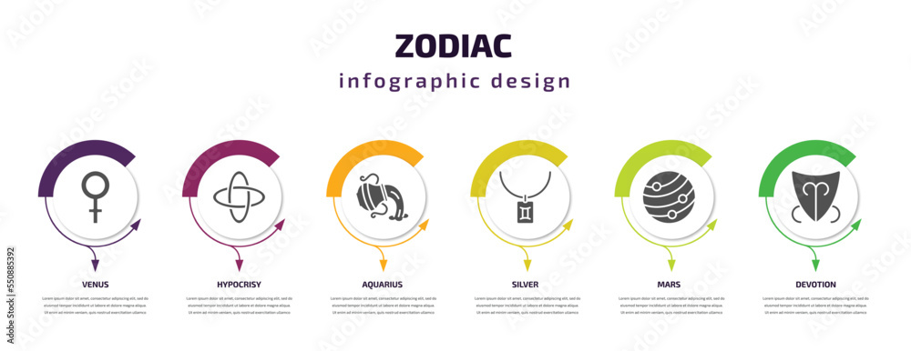 zodiac infographic element with filled icons and 6 step or option. zodiac icons such as venus, hypocrisy, aquarius, silver, mars, devotion vector. can be used for banner, info graph, web. zodiac infographic element with filled icons and 6 step or option. zodiac icons such as venus, hypocrisy, aquarius, silver, mars, devotion vector. can be used for banner, info graph, web.