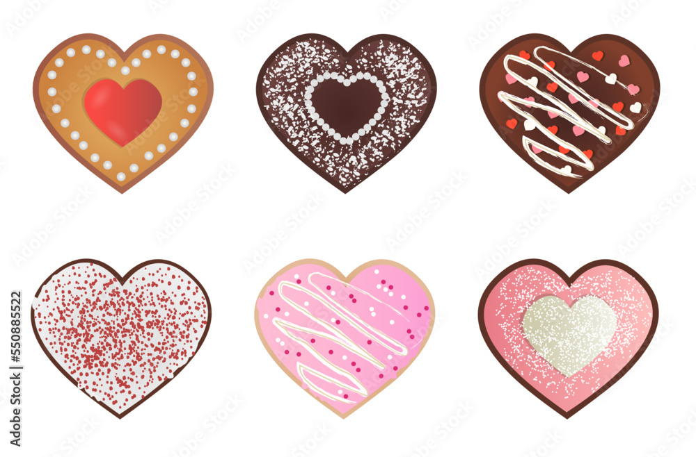 Tasty heart cookies. Icons of cookies. Vector ilustration isolated on white