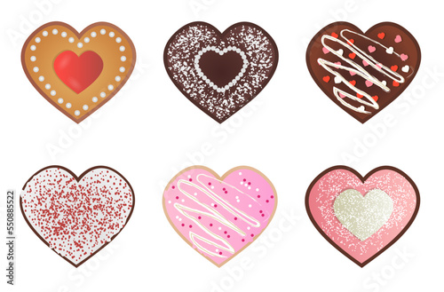 Tasty heart cookies. Icons of cookies. Vector ilustration isolated on white