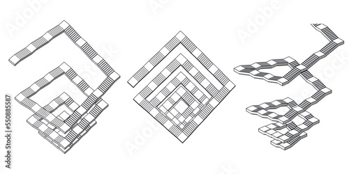 Different high angle view of 3d staircases, vector illlustration