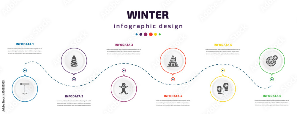 winter infographic element with filled icons and 6 step or option. winter icons such as electric heater, fir, gingerbread man, winter cabin, mittens, tire vector. can be used for banner, info graph, winter infographic element with filled icons and 6 step or option. winter icons such as electric heater, fir, gingerbread man, winter cabin, mittens, tire vector. can be used for banner, info graph,
