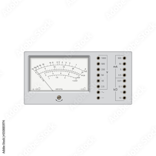 Retro multimeter on white background. Device for measuring voltage, current and resistance. Vector illustration.