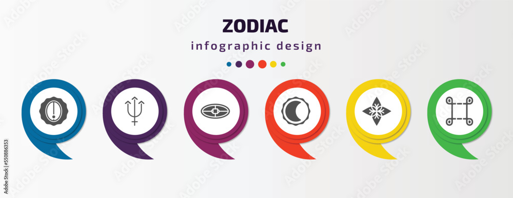 zodiac infographic element with filled icons and 6 step or option. zodiac icons such as nitre, neptune, ingenuity, wax, affluence, reconciliation vector. can be used for banner, info graph, web. zodiac infographic element with filled icons and 6 step or option. zodiac icons such as nitre, neptune, ingenuity, wax, affluence, reconciliation vector. can be used for banner, info graph, web.
