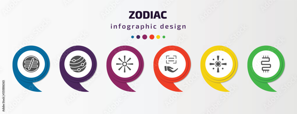 zodiac infographic element with filled icons and 6 step or option. zodiac icons such as inequality, mars, craftiness, encouragement, soot, toughness vector. can be used for banner, info graph, web. zodiac infographic element with filled icons and 6 step or option. zodiac icons such as inequality, mars, craftiness, encouragement, soot, toughness vector. can be used for banner, info graph, web.